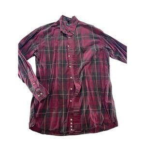 Windsor Shirt Company Mens 17 36/37‎ Tall Plaid Button Down Fridaywear Burgundy